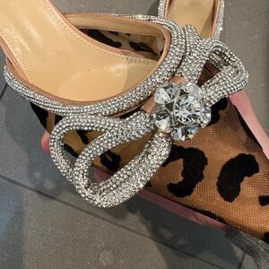 MACH & MACH Leopard Print Mules with Crystal Bow